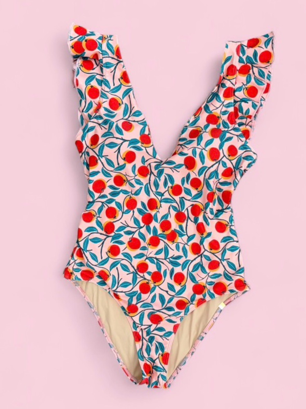summersalt One-Piece Swimsuit in Pink with Red & Teal Fruit Print
